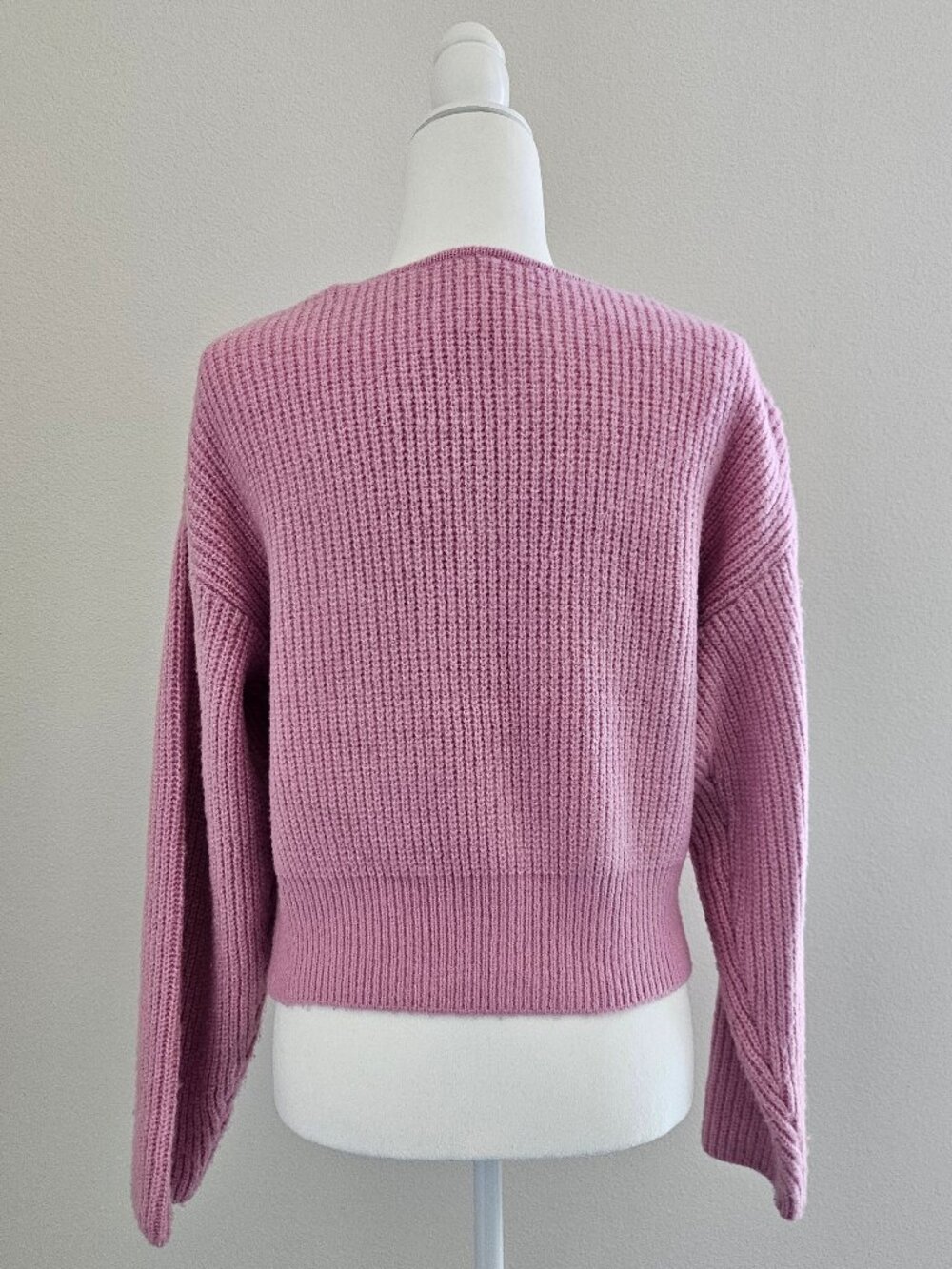 Pink Cropped Cardigan – Soft Knit – Button Front - Picture 4 of 5